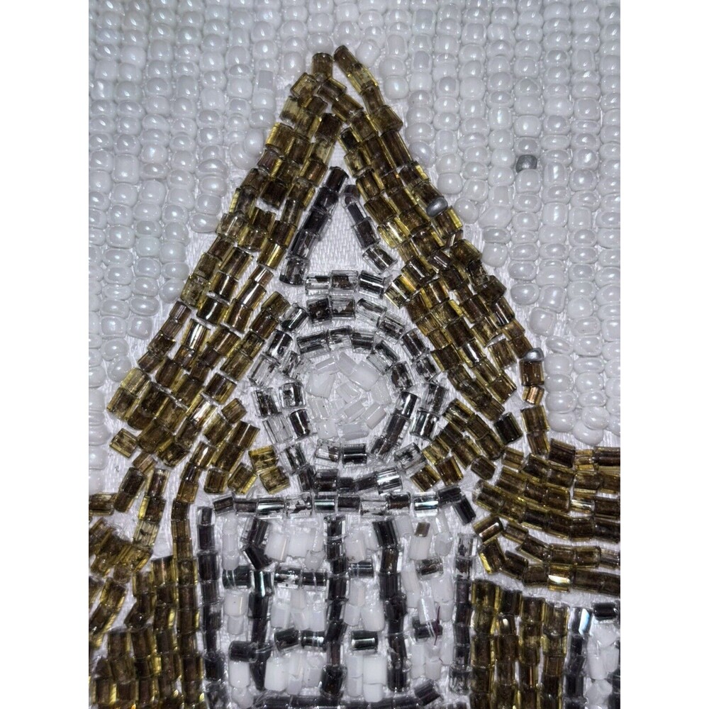 Beaded Holiday Pillow White And Brown 12x18 - Picture 4 of 6